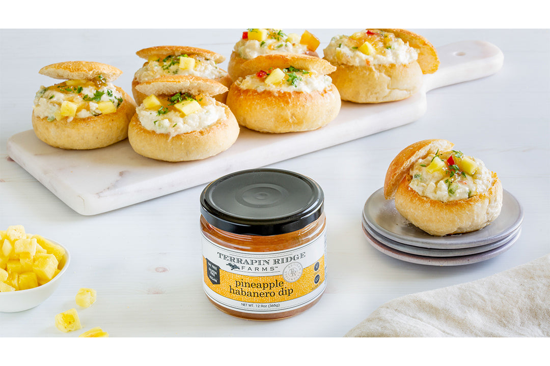 Pineapple Habanero Mini Chicken Salad Bread Bowls with Terrapin Ridge Farms Pineapple Habanero Dip Pineapple Habanero Mini Chicken Salad Bread Bowls with Terrapin Ridge Farms Pineapple Habanero Dip